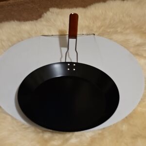 Elegant Black Frying Pan with Wooden Handle